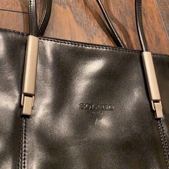 SOLANO PARIS BLACK LEATHER shoulder PURSE made in France in EUC - Picture 3 of 10